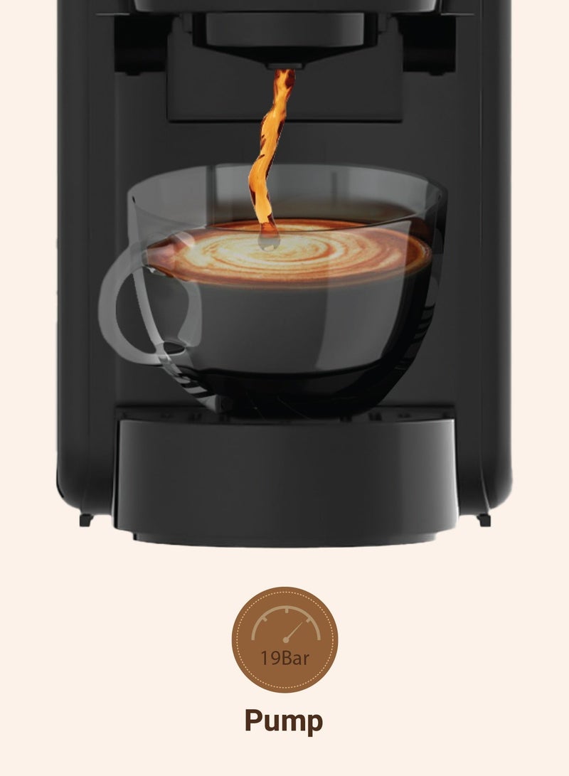 LePRESSO Lieto 3-in-1 Multifunction Capsule Coffee Machine with 0.6L Capacity, Nespresso/Dolce Gusto & Powder Coffee Compatible, 19 Bar Italian Pump, High Power Coffee Maker, Efficient Brew, Included High Precision Conical Burr Grinder with Glass Container, Perfect for Home Use - Black Bundle - Image 4